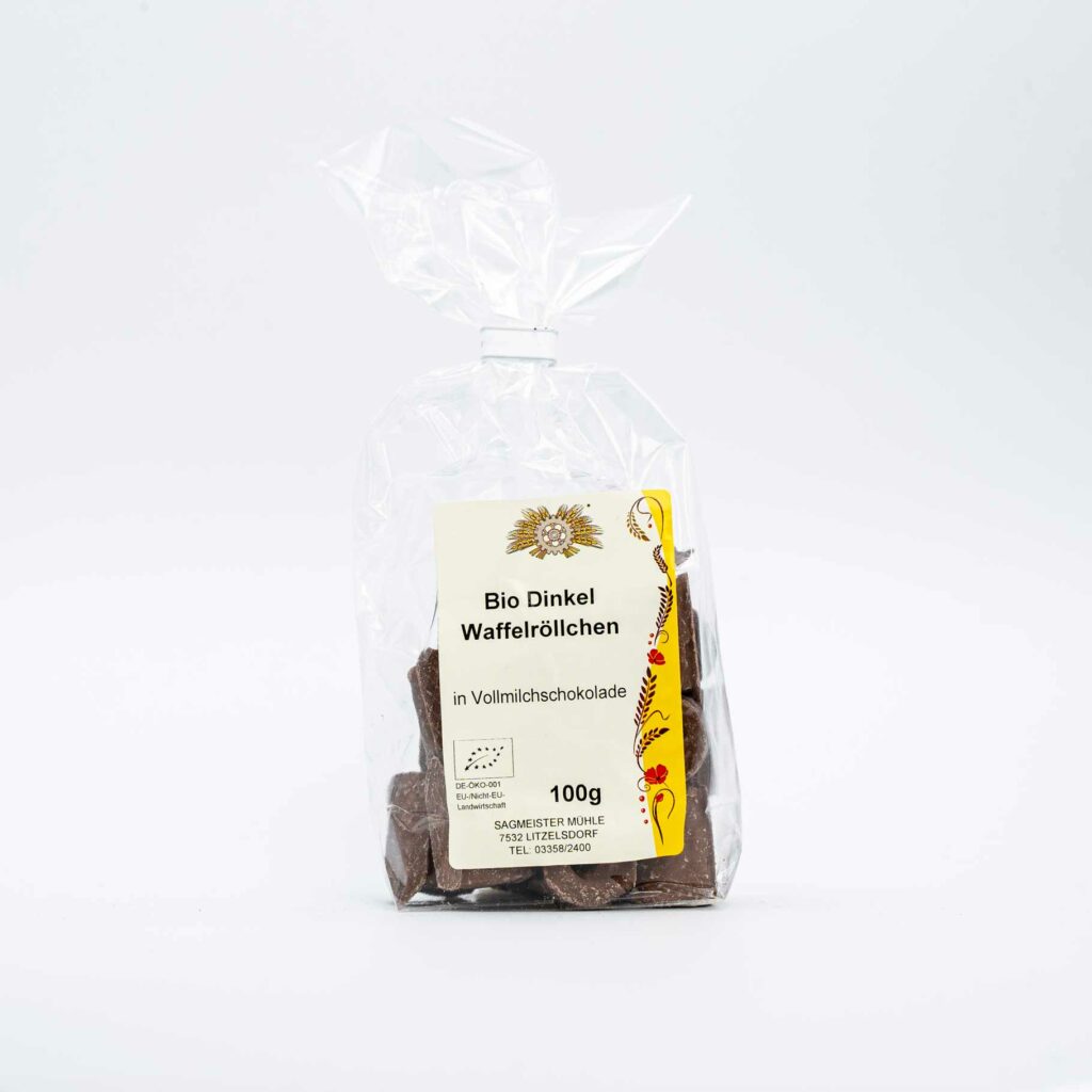 Bio Dinkel Waffelröllchen Vollmilchschokolade 100g