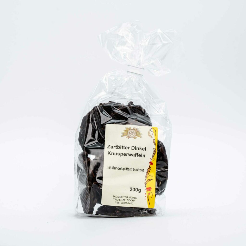 Zartbitter Dinkel Knusperwaffeln 200g - Mandelsplitter